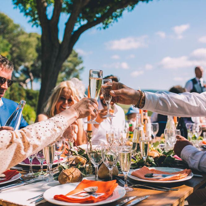 Guests Share A Toast At South Of France Wedding