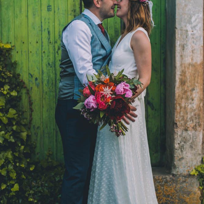 Pink Wedding Bouquet With Charlie Brear Wedding Dress