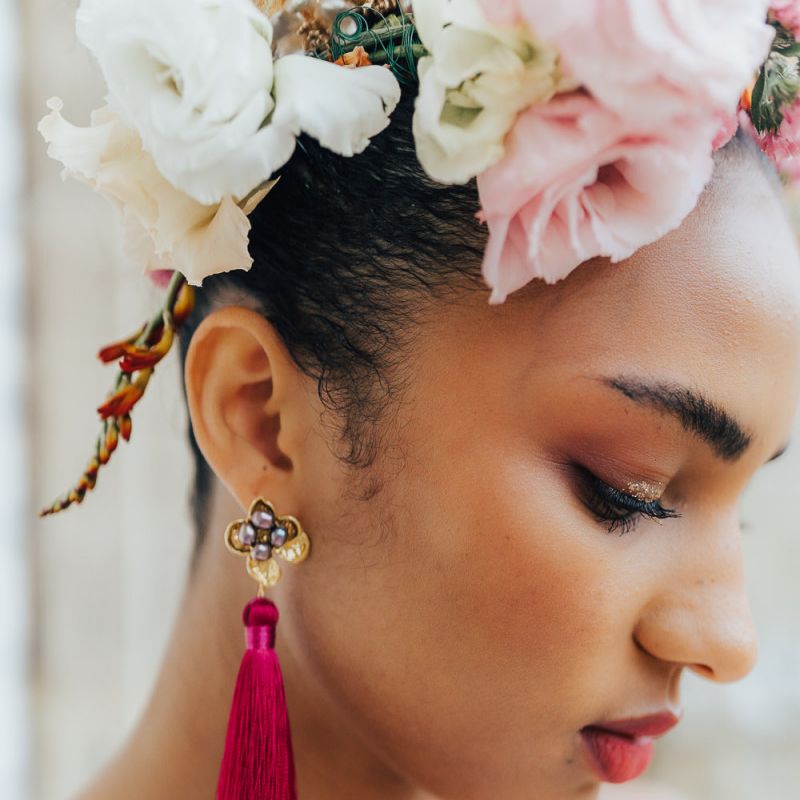 Hot pink tassel earrings for stylish bride