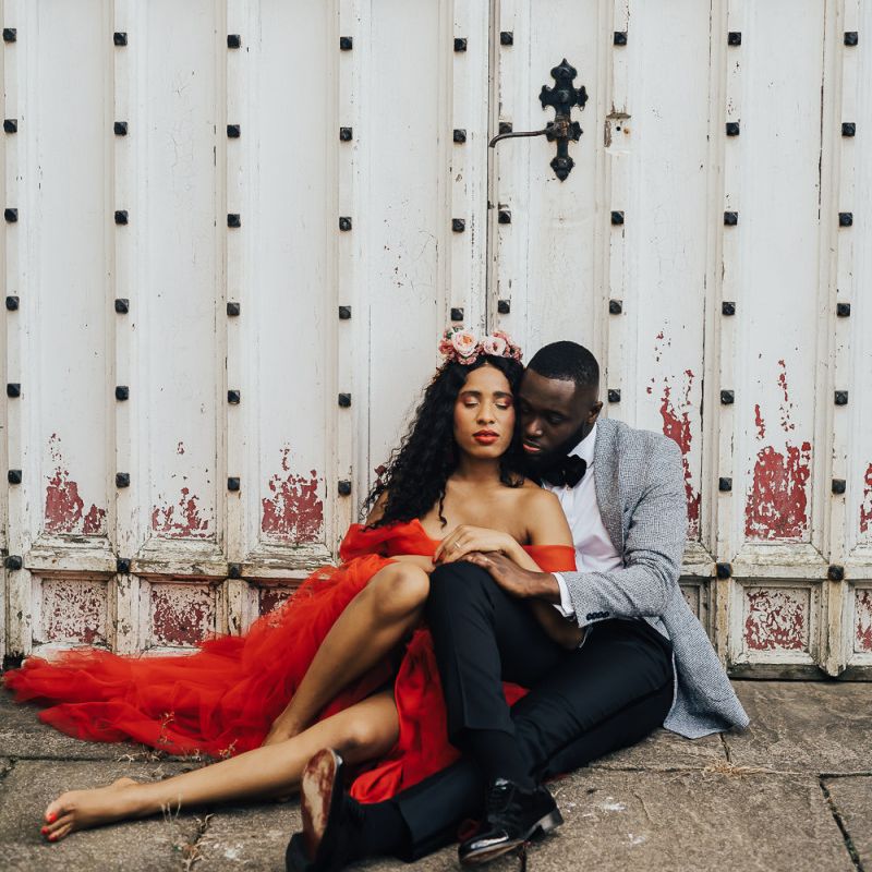 Intimate bride and groom portrait at Chiddingstone Castle