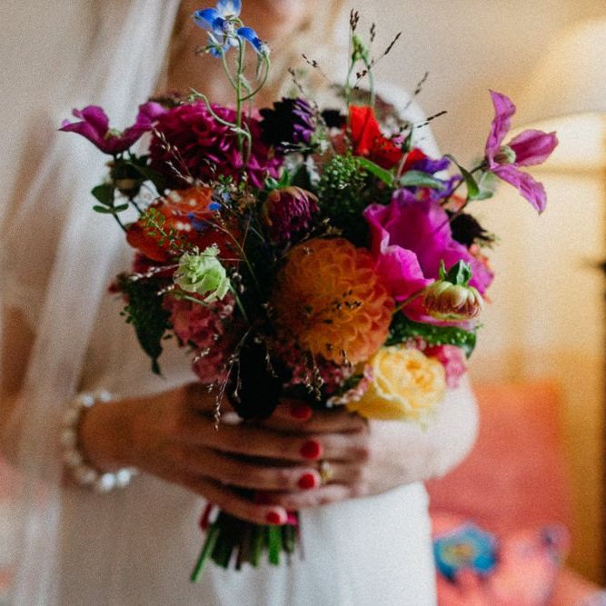 Bright floral bouquet for a colourful kitsch celebration in London