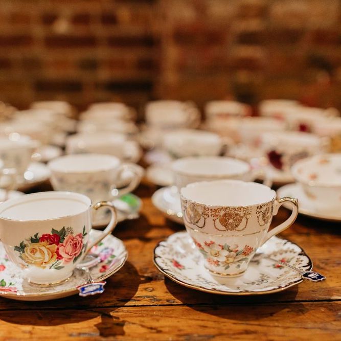 China vintage tea cups for kitsch styled, colourful reception in London