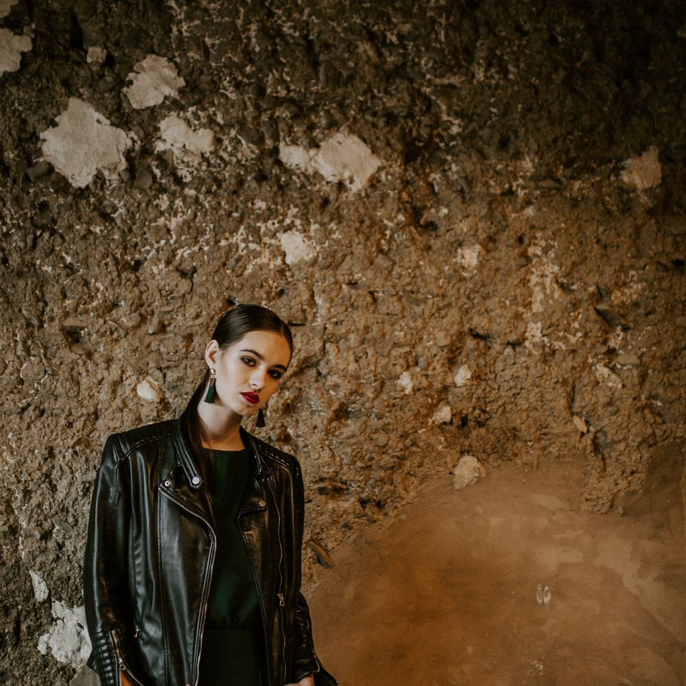 Bride in Black Dress &amp; Leather Jacket | Forest Green and Black Dark Decadence Wedding Inspiration in a Rustic Barn Planned &amp; Styled by Knots &amp; Kisses with Images by Daze of Glory Photography