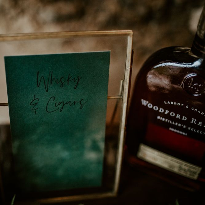 Forrest Green Wedding Stationery in Gold Frame | Forest Green and Black Dark Decadence Wedding Inspiration in a Rustic Barn Planned &amp; Styled by Knots &amp; Kisses with Images by Daze of Glory Photography