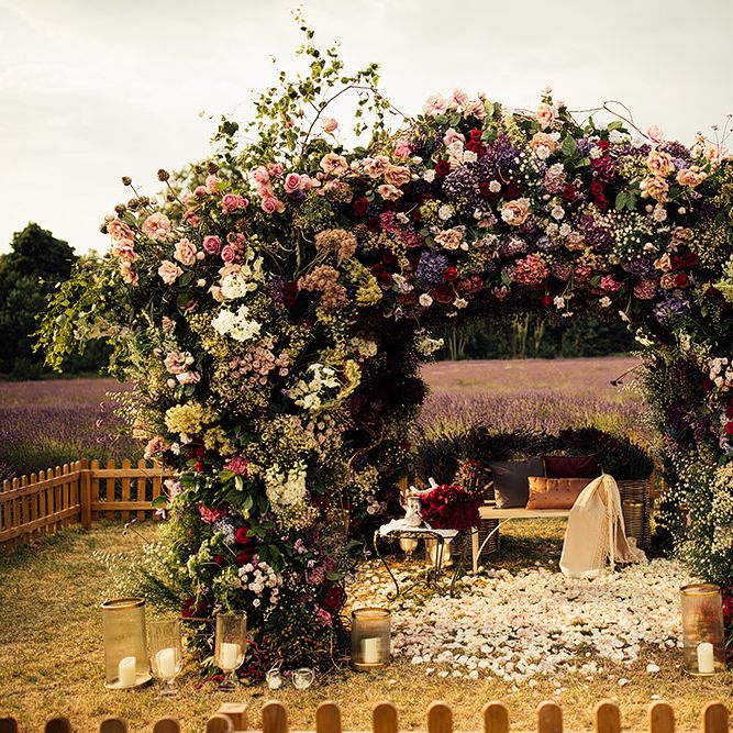 Floral Installation | Surprise Marriage Proposal Engagement Shoot at Sunset | Golden Hour Portraits | Pre Wedding Shoot | Couples Portraits | Mayfield Lavender Fields | Chloe Dress | Harry Michael Photography