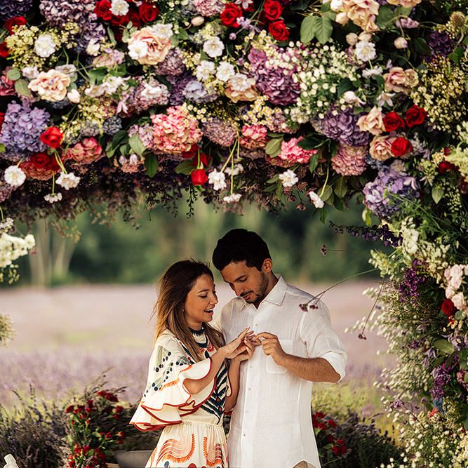 Surprise Marriage Proposal Engagement Shoot at Sunset | Golden Hour Portraits | Pre Wedding Shoot | Couples Portraits | Mayfield Lavender Fields | Chloe Dress | Floral Installation | Harry Michael Photography