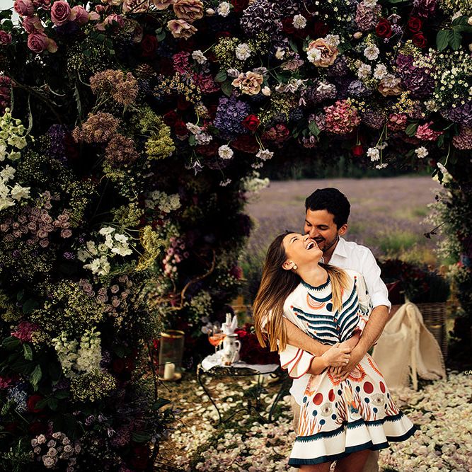 Surprise Marriage Proposal Engagement Shoot at Sunset | Golden Hour Portraits | Pre Wedding Shoot | Couples Portraits | Mayfield Lavender Fields | Chloe Dress | Floral Installation | Harry Michael Photography