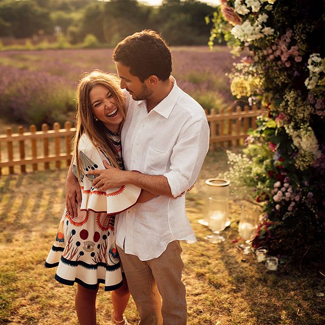Surprise Marriage Proposal Engagement Shoot at Sunset | Golden Hour Portraits | Pre Wedding Shoot | Couples Portraits | Mayfield Lavender Fields | Chloe Dress | Floral Installation | Harry Michael Photography