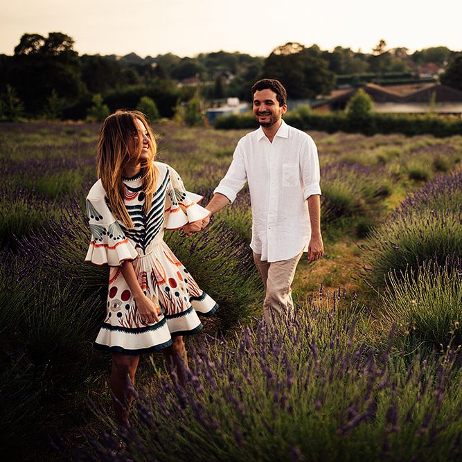 Surprise Marriage Proposal Engagement Shoot at Sunset | Golden Hour Portraits | Pre Wedding Shoot | Couples Portraits | Mayfield Lavender Fields | Chloe Dress | Harry Michael Photography