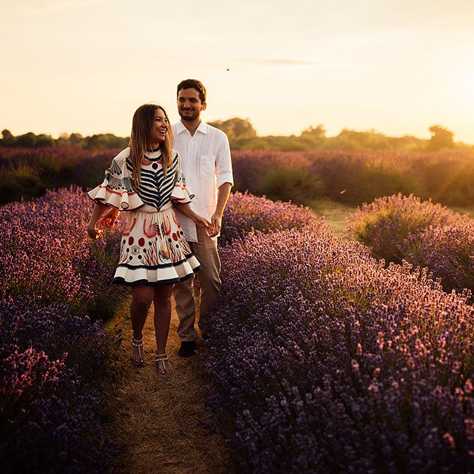 Surprise Marriage Proposal Engagement Shoot at Sunset | Golden Hour Portraits | Pre Wedding Shoot | Couples Portraits | Mayfield Lavender Fields | Chloe Dress | Harry Michael Photography