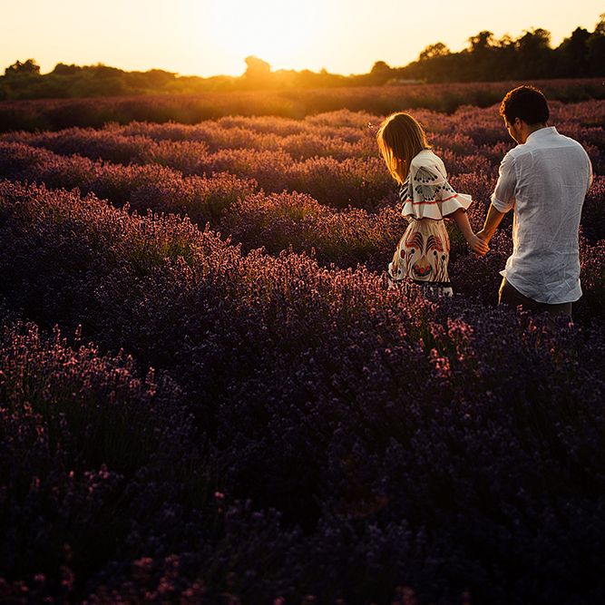 Surprise Marriage Proposal Engagement Shoot at Sunset | Golden Hour Portraits | Pre Wedding Shoot | Couples Portraits | Mayfield Lavender Fields | Chloe Dress | Harry Michael Photography