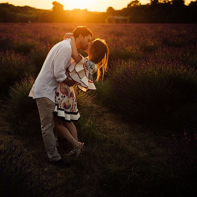 Surprise Marriage Proposal Engagement Shoot at Sunset | Golden Hour Portraits | Pre Wedding Shoot | Couples Portraits | Mayfield Lavender Fields | Chloe Dress | Harry Michael Photography