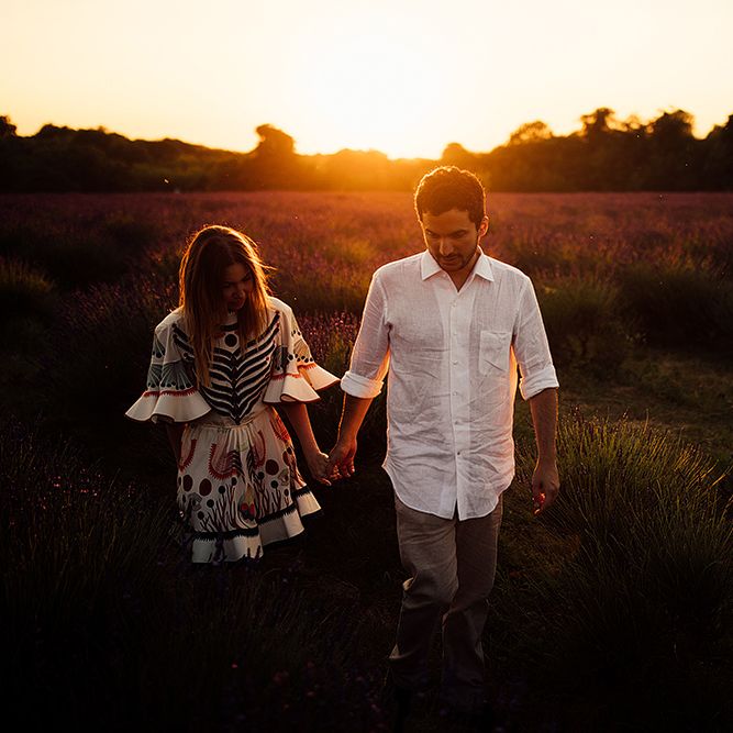 Surprise Marriage Proposal Engagement Shoot at Sunset | Golden Hour Portraits | Pre Wedding Shoot | Couples Portraits | Mayfield Lavender Fields | Chloe Dress | Harry Michael Photography