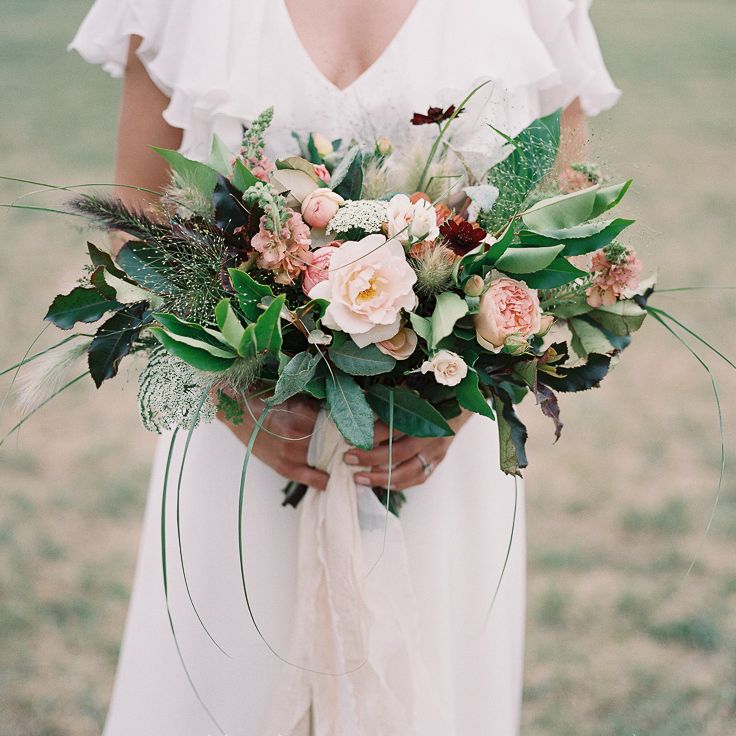 Blush Pink, White &amp; Green Bridal Bouquet with Roses &amp; Foliage | Elegant Summer Inspiration at St Giles House, Dorset by Jessica Roberts Design   Imogen Xiana Photography