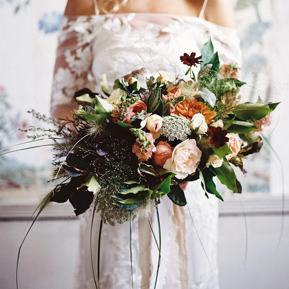 Living Coral, White &amp; Green Bridal Bouquet with Roses &amp; Foliage | Elegant Summer Inspiration at St Giles House, Dorset by Jessica Roberts Design   Imogen Xiana Photography