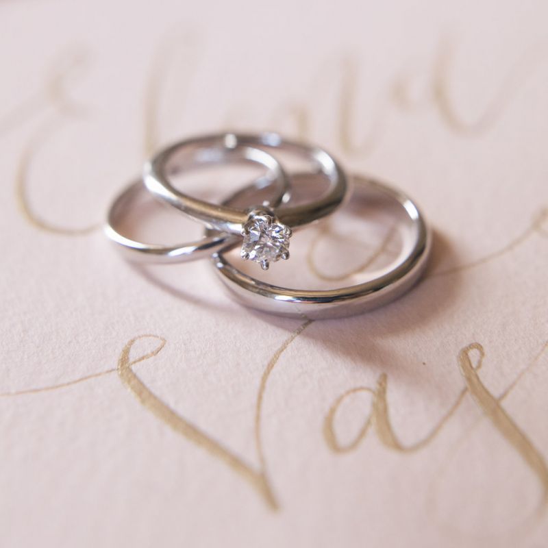 Platinum Wedding Band and Diamond Engagement Ring