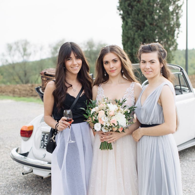 Bride and Bridesmaids in Tulle Dresses