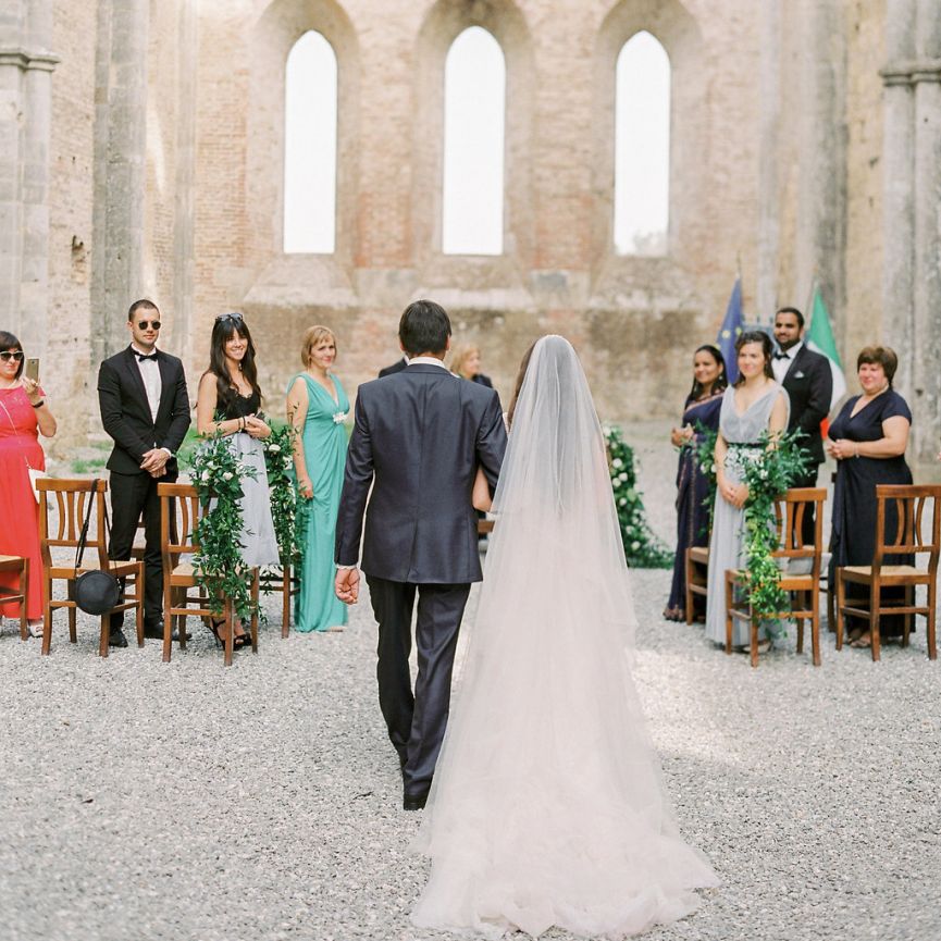 Wedding Ceremony Bridal Entrance with Long Veil