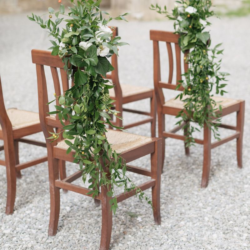 Foliage and White Flower Aisle Chair Wedding Flowers