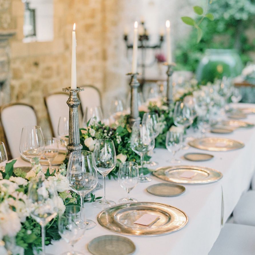 Silver Platters and Candlesticks Wedding Reception Table Decor