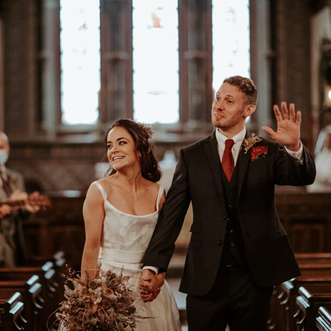 Bride and groom just married at Intimate wedding