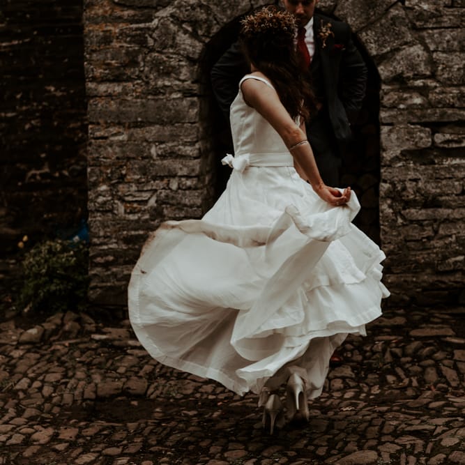 Bride dancing in a homemade wedding at September 2020 Wedding