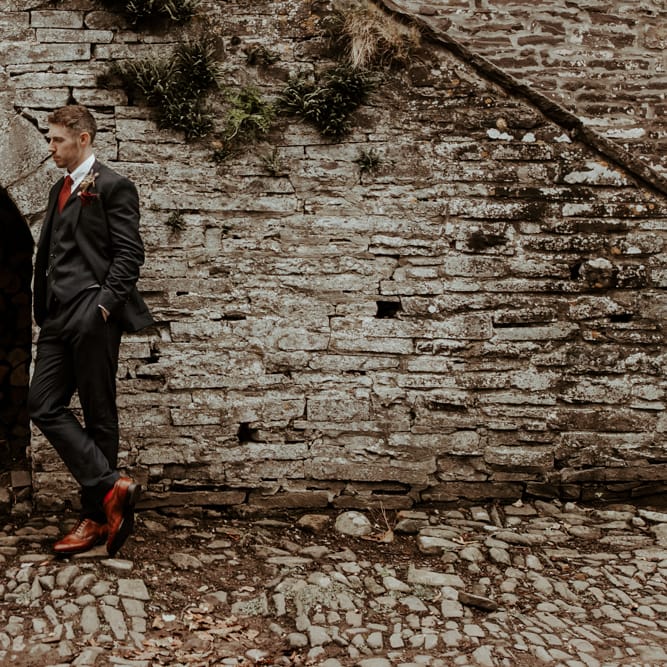 Stylish bride and groom at micro wedding in Wales