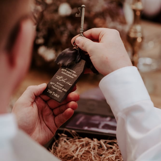 Key and key ring wedding favours for September 2020 wedding