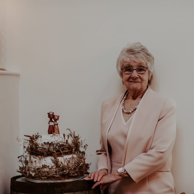 Homemade wedding cake with dried flower decor
