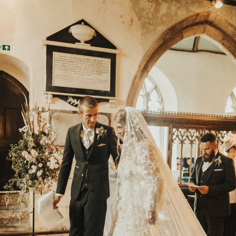 Groom with Bride in Eliza Jane Howell wedding dress