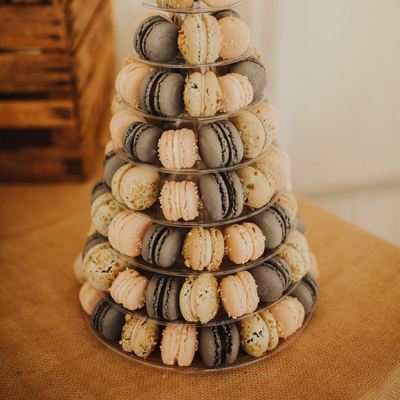 Macaron tower at marquee wedding