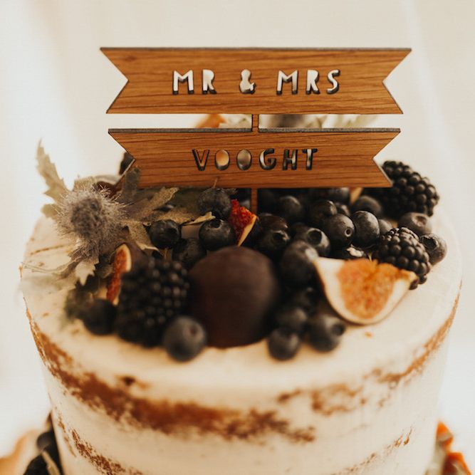 Personalised wooden wedding cake topper