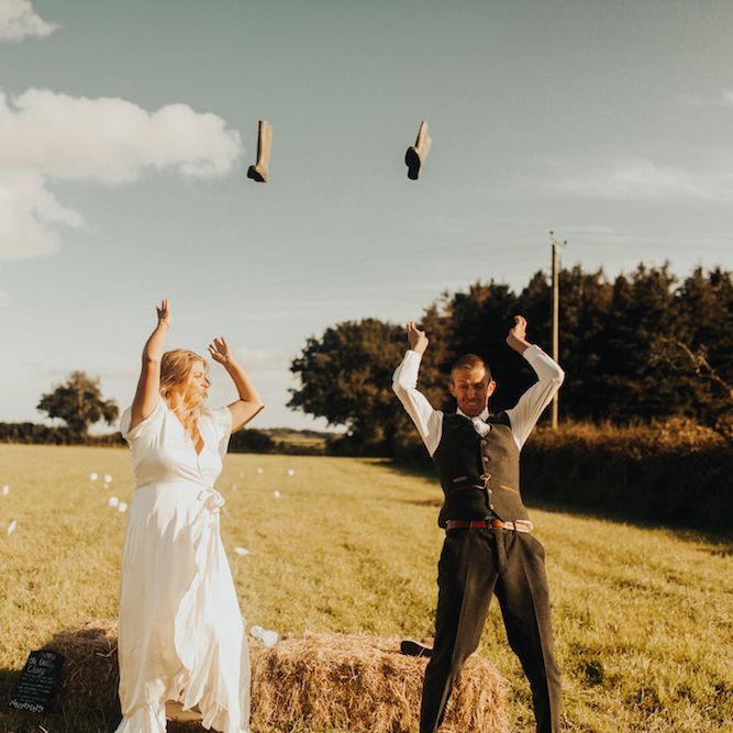 Bride and groom well throwing