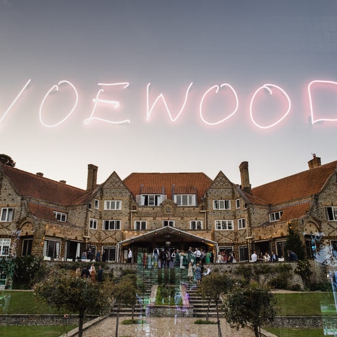 Wedding Reception at Voewood | Ivania Pronovias Wedding Dress with Long Sleeves and Minimalist Styling | Chris Barber Photography