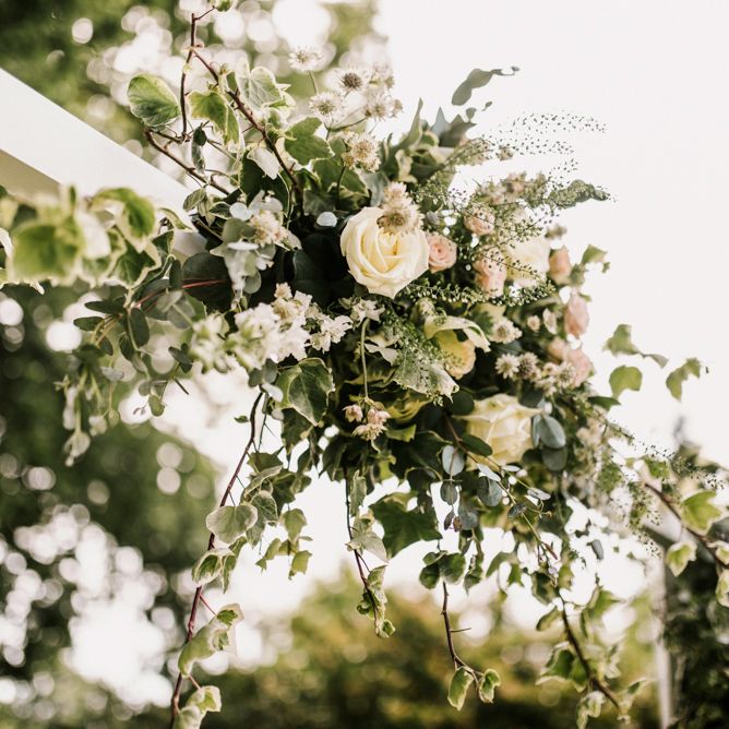 Romantic White, Pink and Foliage Wedding Flowers