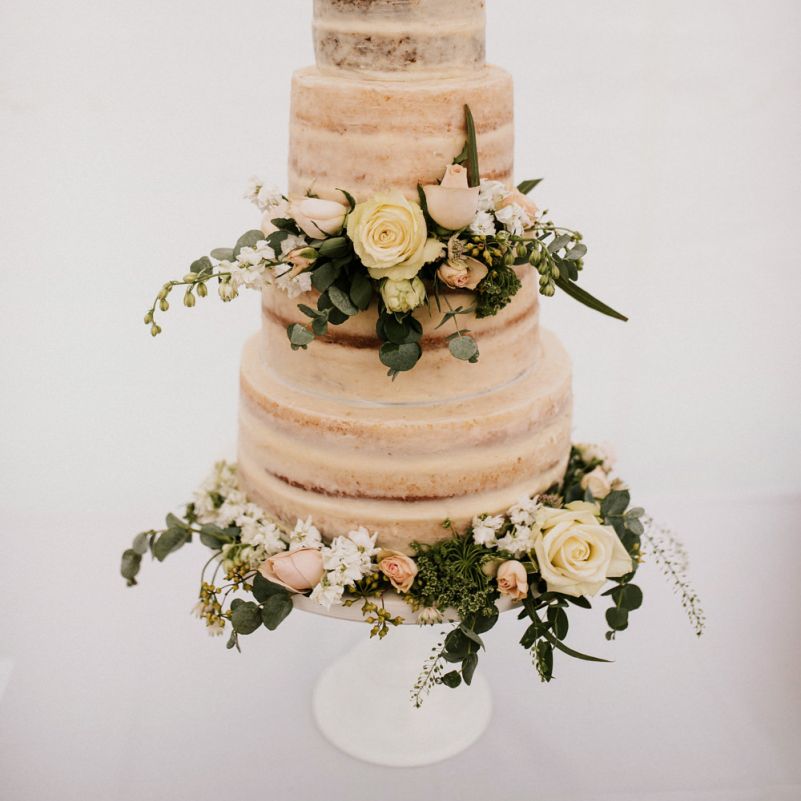 Semi Naked Wedding Cake with Fresh Flowers Decor