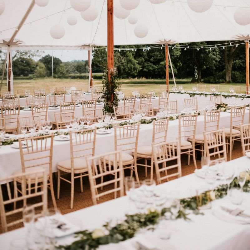 Tent Wedding Reception with White Hanging Paper Lanterns Decor