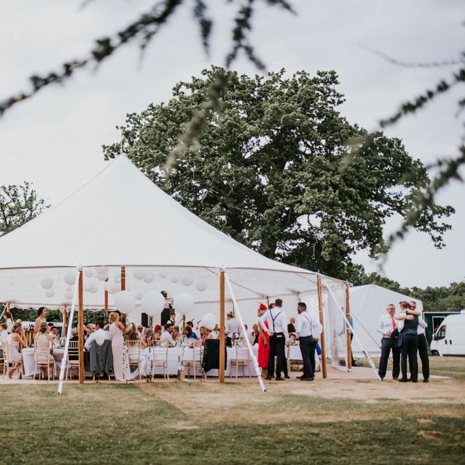 Tent Wedding Reception with Hanging Paper Lanterns Decor