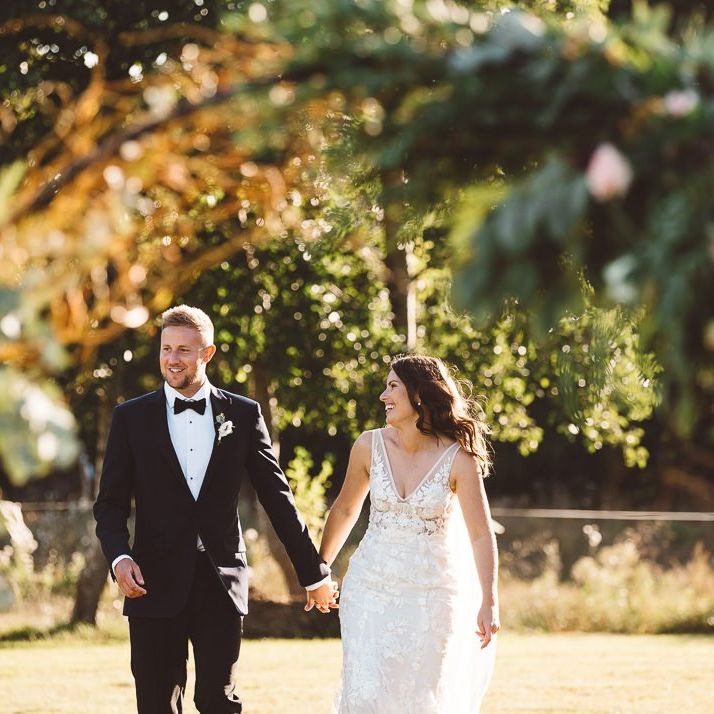 Bride and groom at Crouchers Orchards for intimate outdoor ceremony