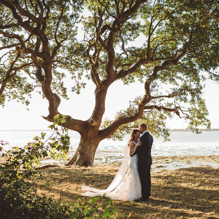 Bride and groom steal a moment and enjoy golden hour together