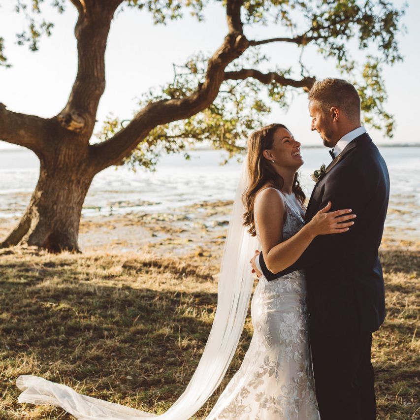 Bride and groom steal a moment and enjoy golden hour together