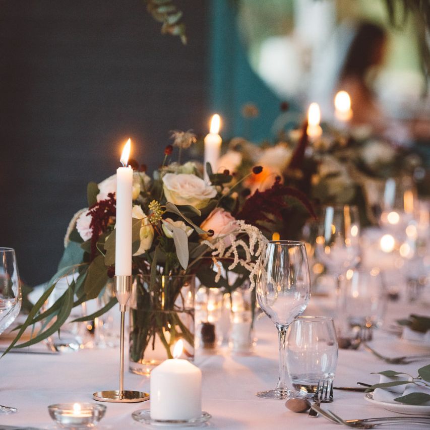 Beautiful hanging foliage styled with eucalyptus for a romantic and intimate dinner at Crouchers Orchards