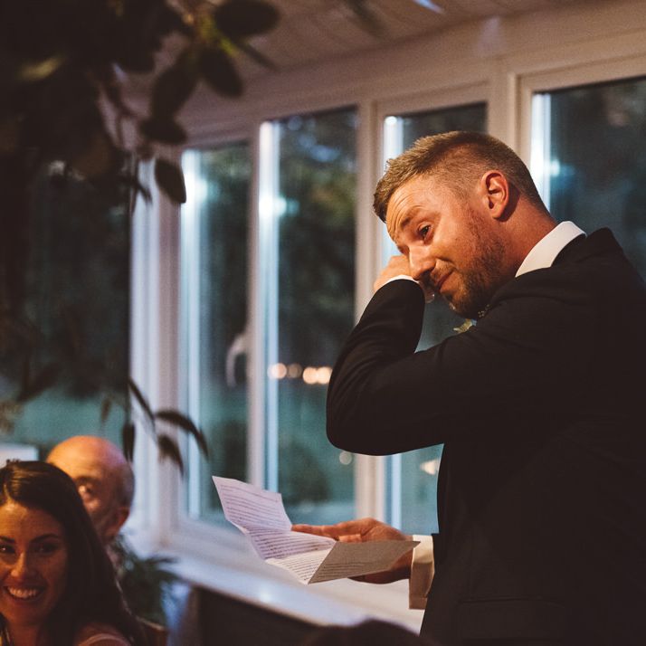 Emotional wedding speeches at Crouchers Orchards for intimate reception