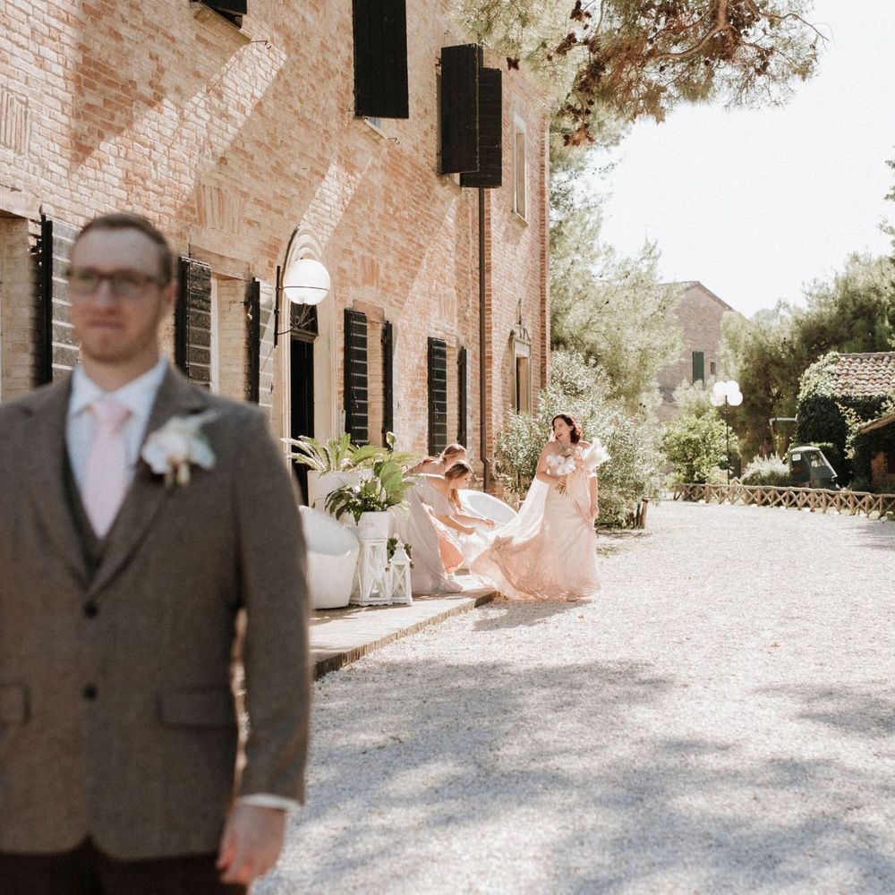Groom waits for bride at first look