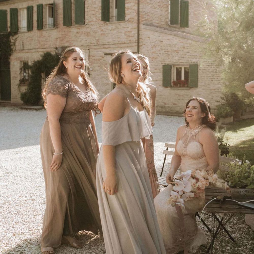 Mismatched neutral tone bridesmaid dresses