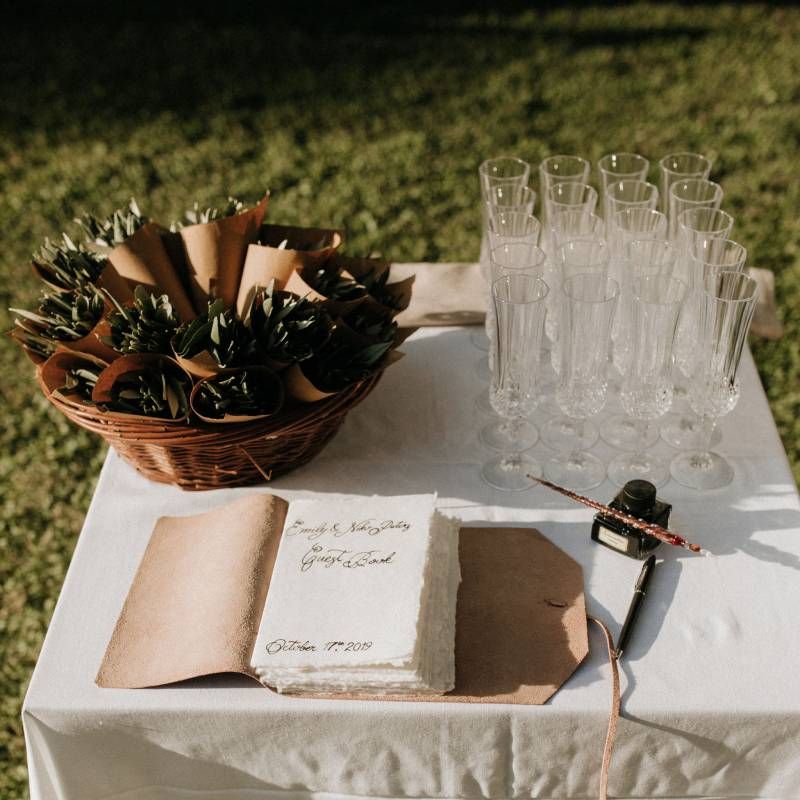 Confetti cones and rustic guestbook