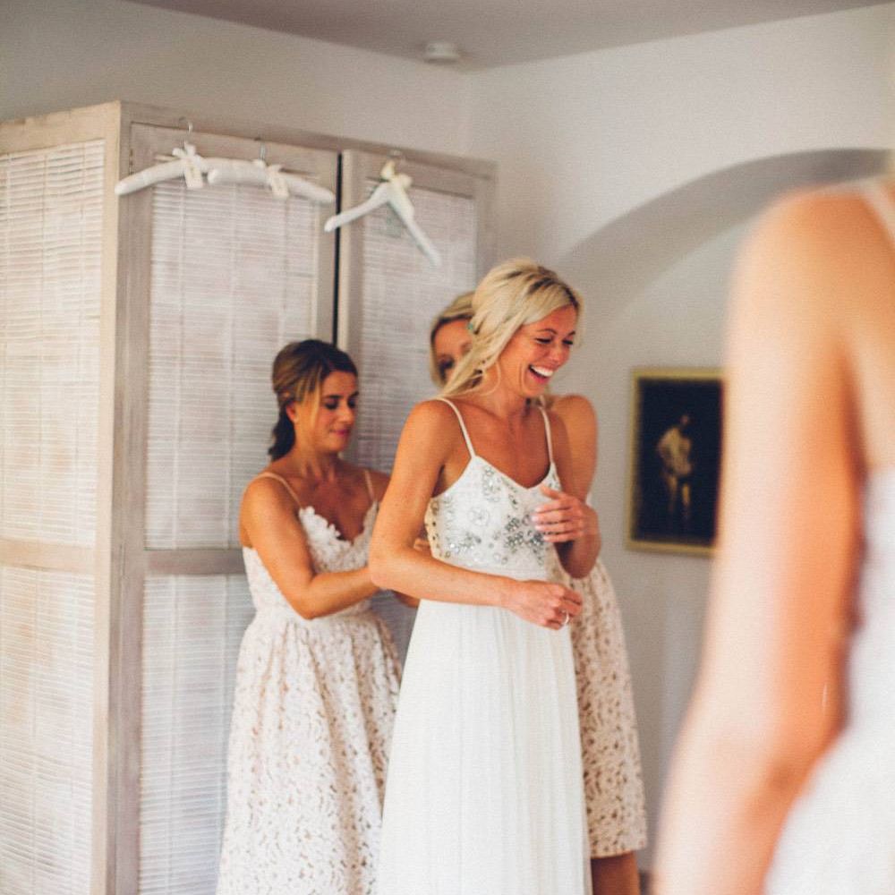 Wedding Morning Bridal Preparations | Bride in Needle &amp; Thread Gown | Bridesmaids in Nude Lace ASOS Dresses | Outdoor Destination Wedding at Le Peit Hameau Wedding Venue Provence, South of France Planned by By Mademoiselle | Lovestruck Photography