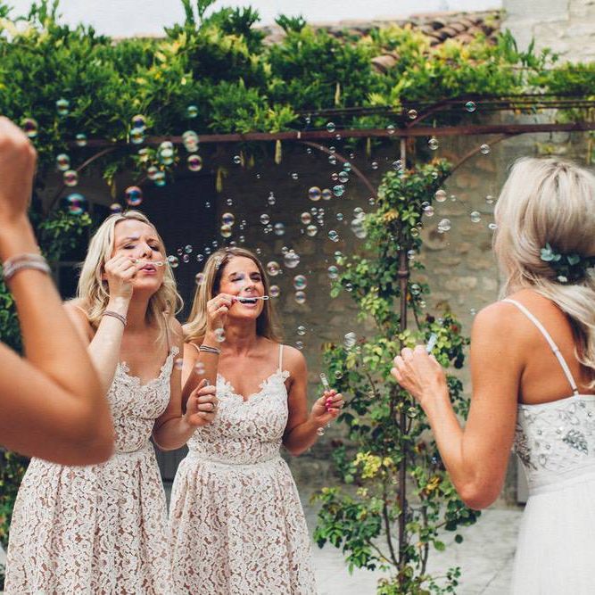 Bridal Party | Bride in Needle &amp; Thread Gown | Bridesmaids in Nude Lace ASOS Dresses | Outdoor Destination Wedding at Le Peit Hameau Wedding Venue Provence, South of France Planned by By Mademoiselle | Lovestruck Photography