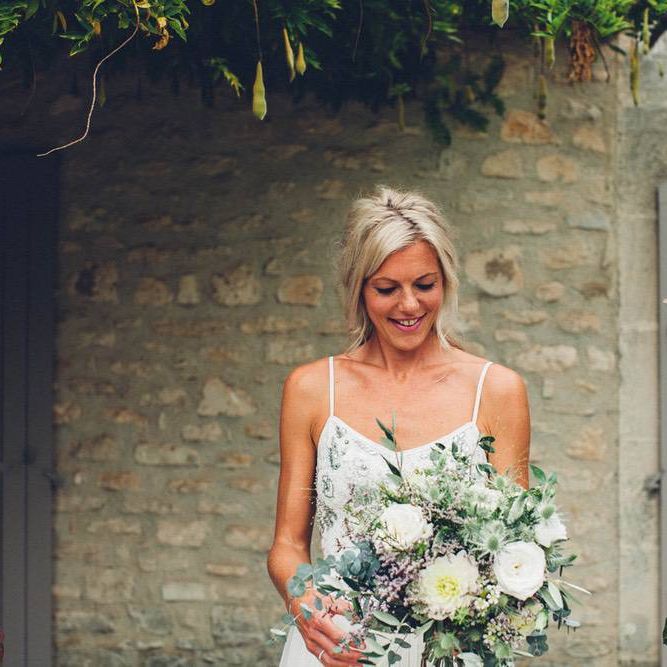 Greenery Bridal Bouquet | Bride in Needle &amp; Thread Gown | Outdoor Destination Wedding at Le Peit Hameau Wedding Venue Provence, South of France Planned by By Mademoiselle | Lovestruck Photography