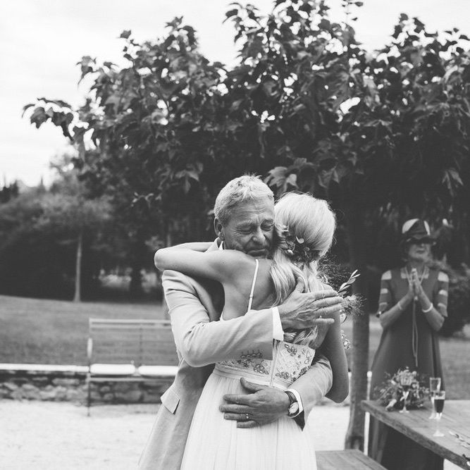 Father of The Bride First Look | Bride in Needle &amp; Thread Bridal Gown | Outdoor Destination Wedding at Le Peit Hameau Wedding Venue Provence, South of France Planned by By Mademoiselle | Lovestruck Photography